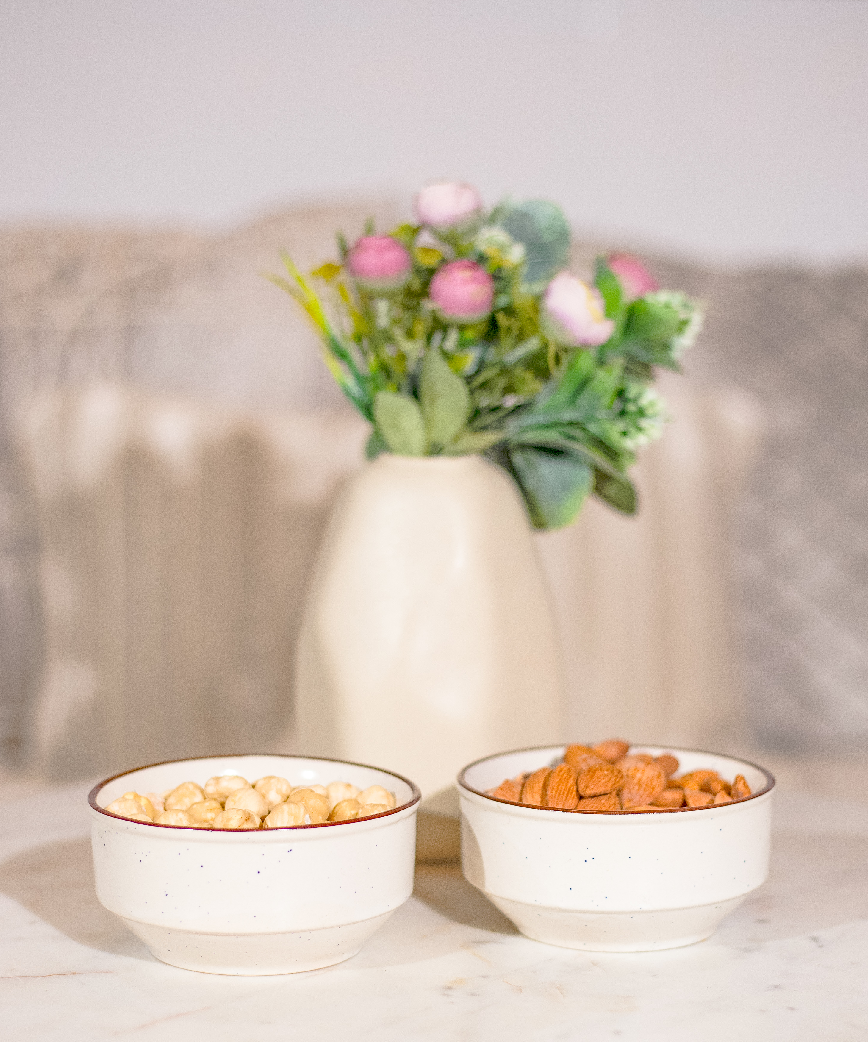 Off-White Speckled Studio Pottery Ceramic Bowls - Set of 2