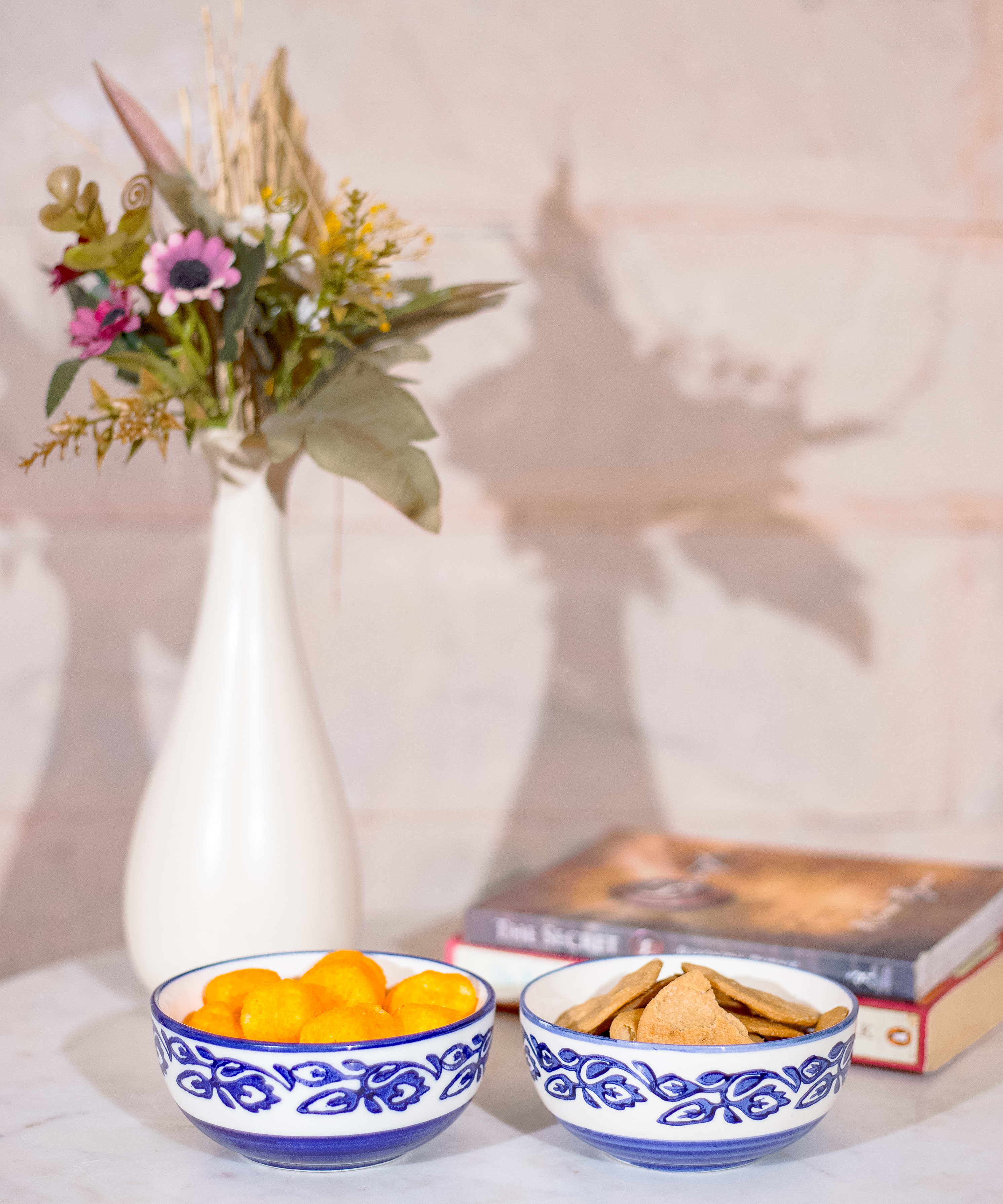 Ceramic Moroccan Blue & White Glazed Bowls - Set of 2