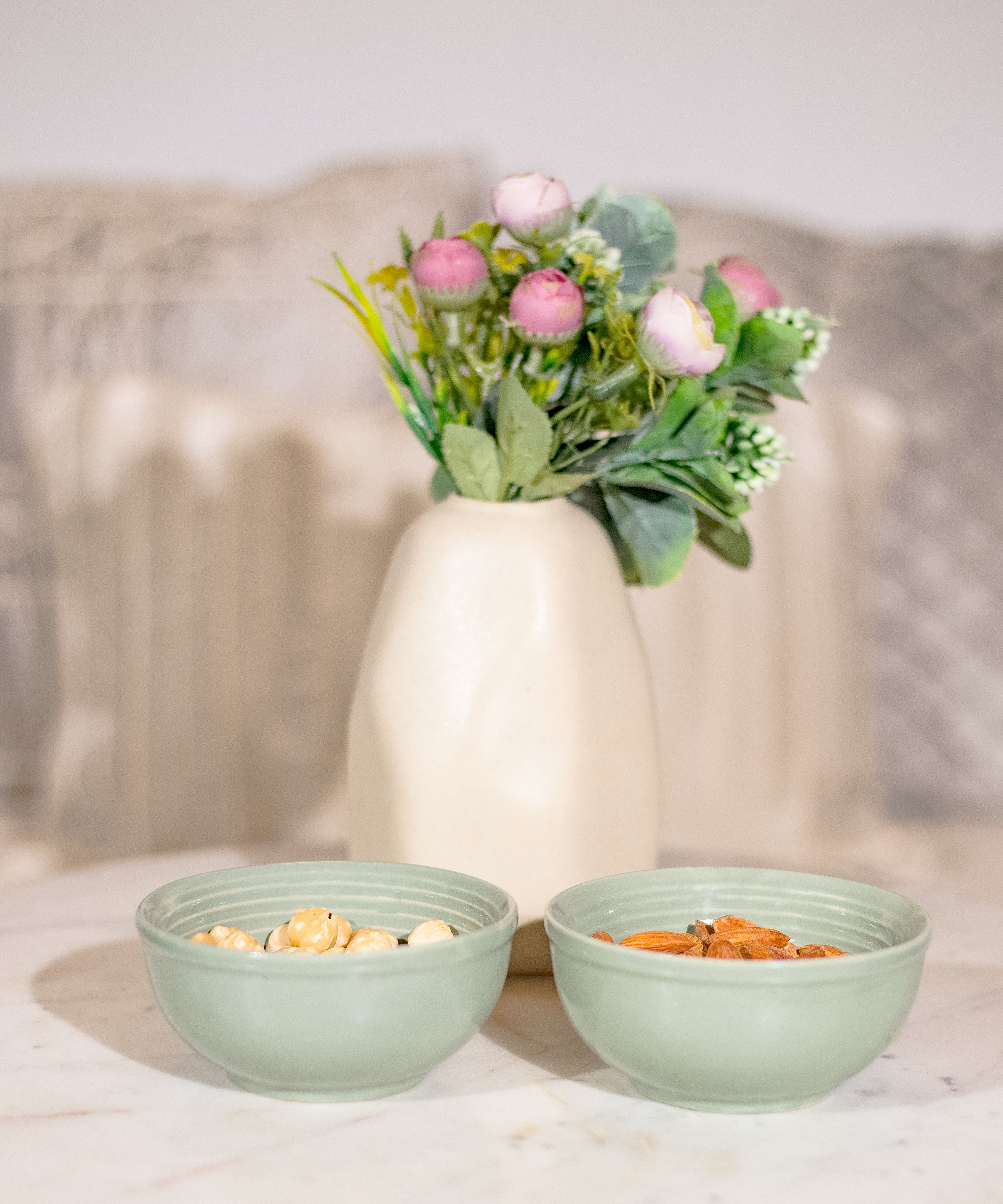 Studio Pottery Ceramic Light Pastel Green Bowls - Set of 2