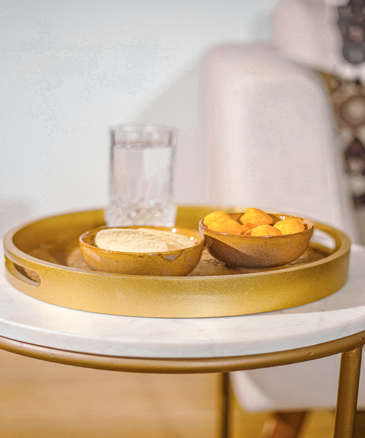 Studio Pottery Ceramic Ochre Brown Dual Toned Bowls - Set of 2