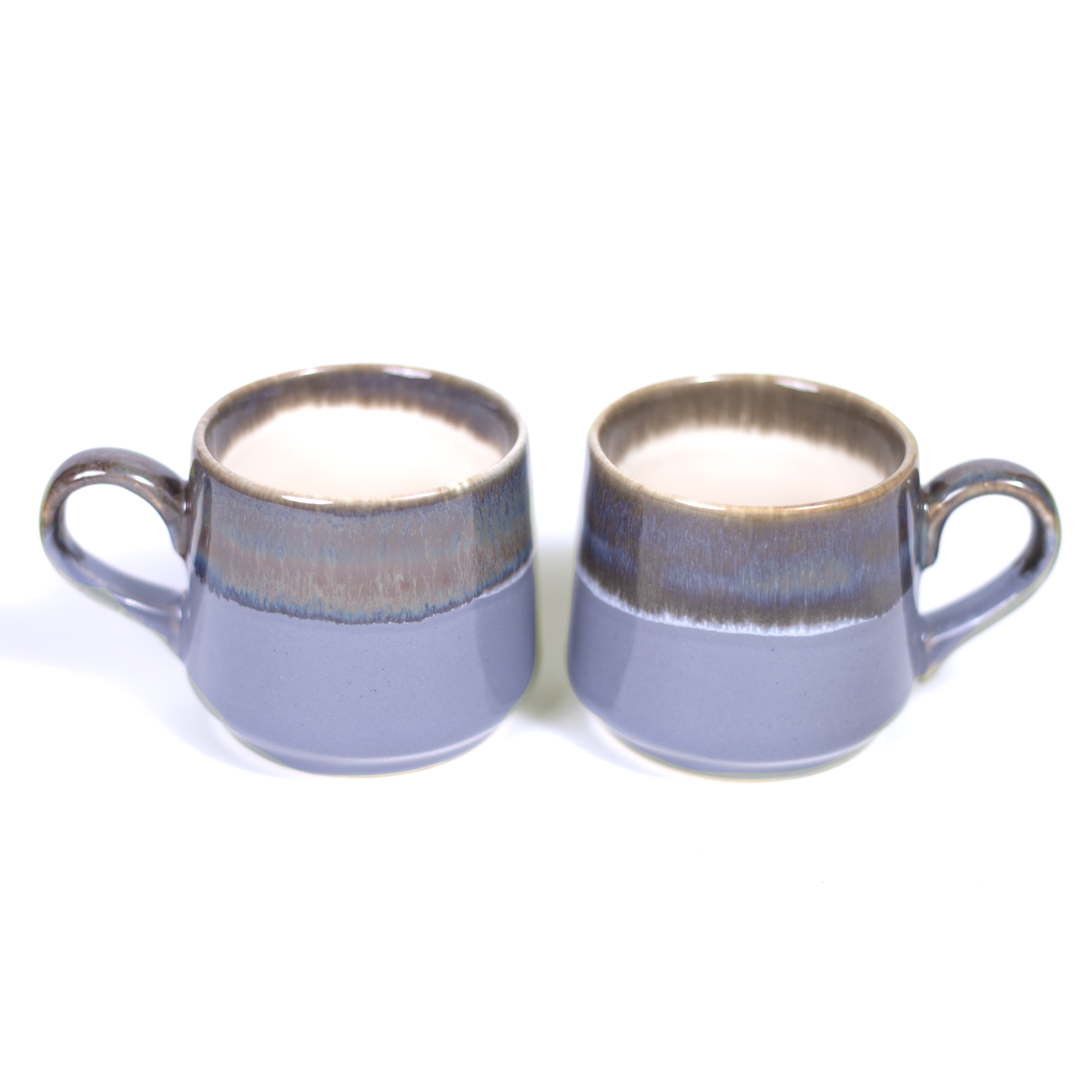 Studio Pottery Purple and Grey Dual Glazed Cups - Set of 2