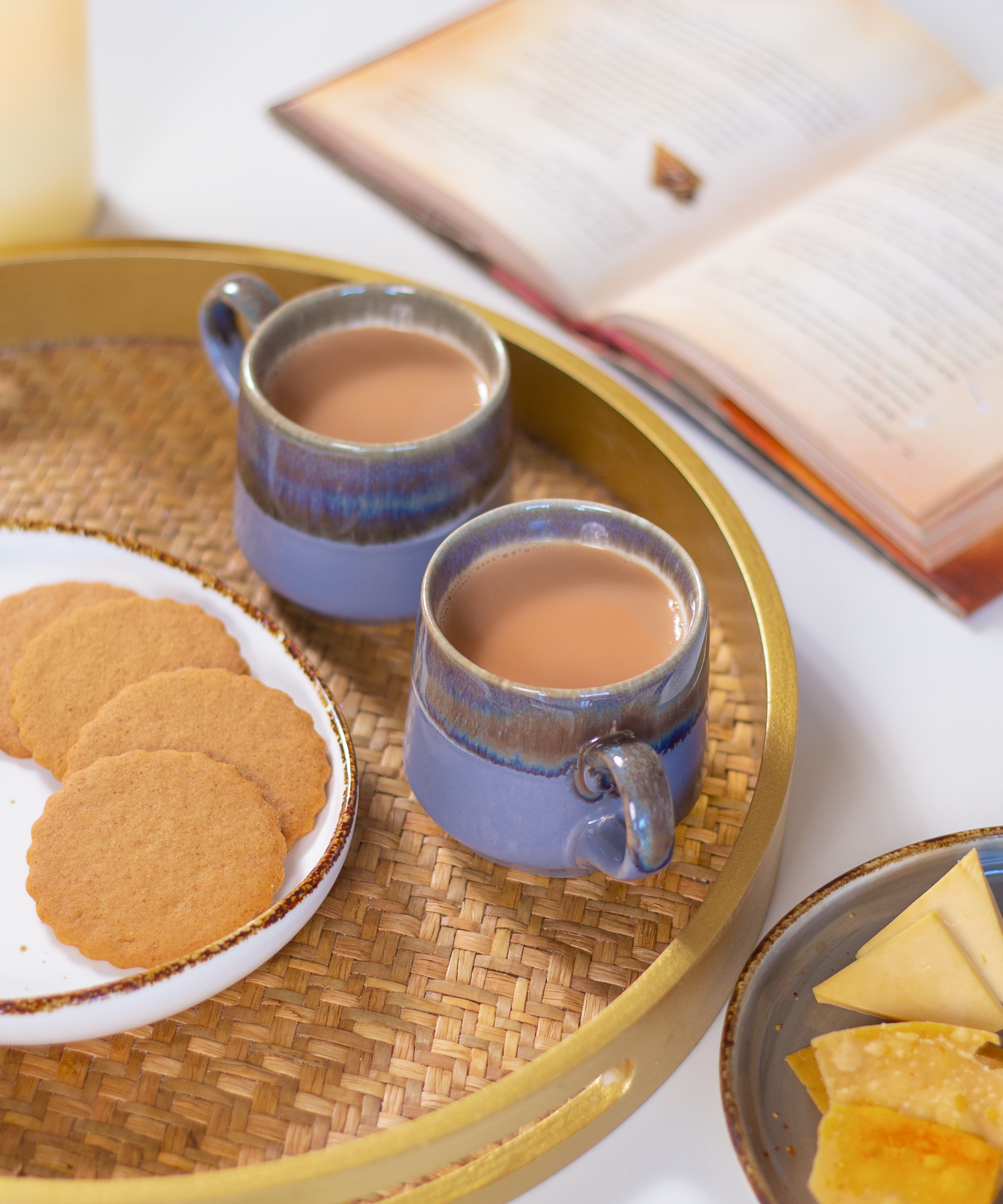 Studio Pottery Purple and Grey Dual Glazed Cups - Set of 2