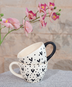 Black & White Heart and Dots Ceramic Mugs