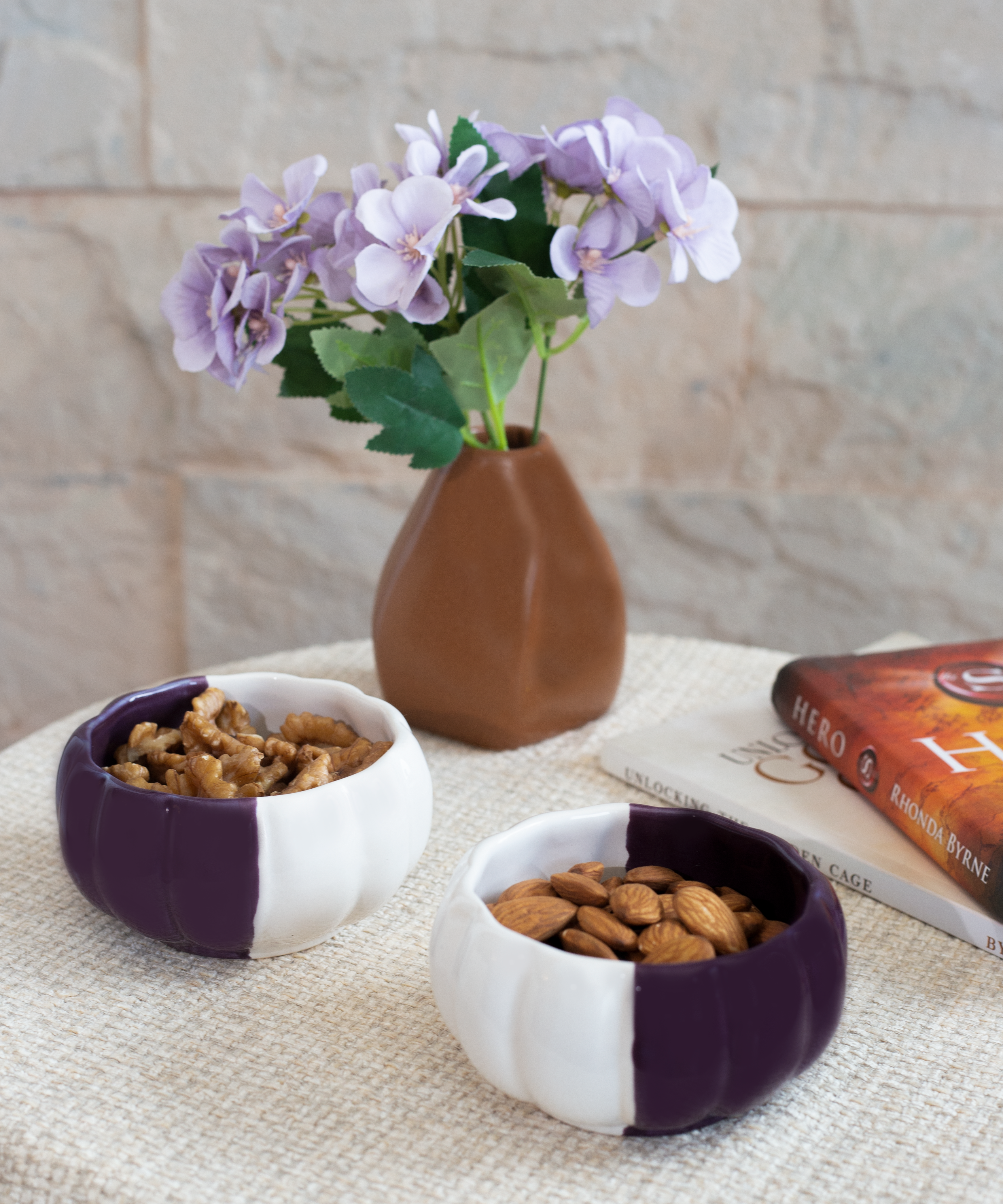 Ceramic Half Purple and White Bowls