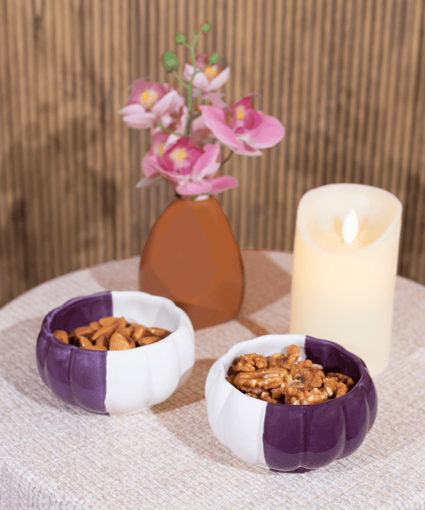 Ceramic Half Purple and White Bowls