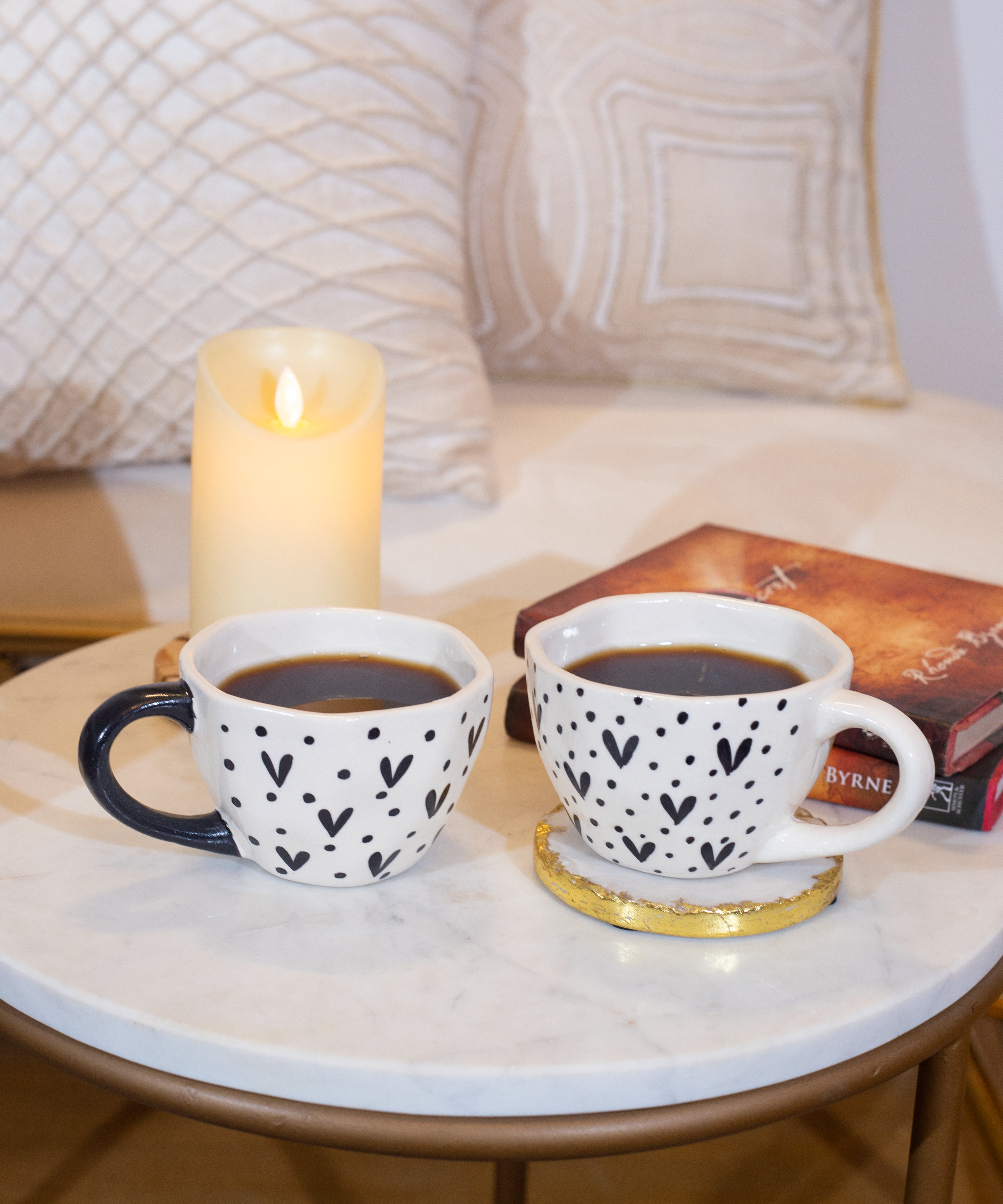 Black & White Heart and Dots Ceramic Mugs