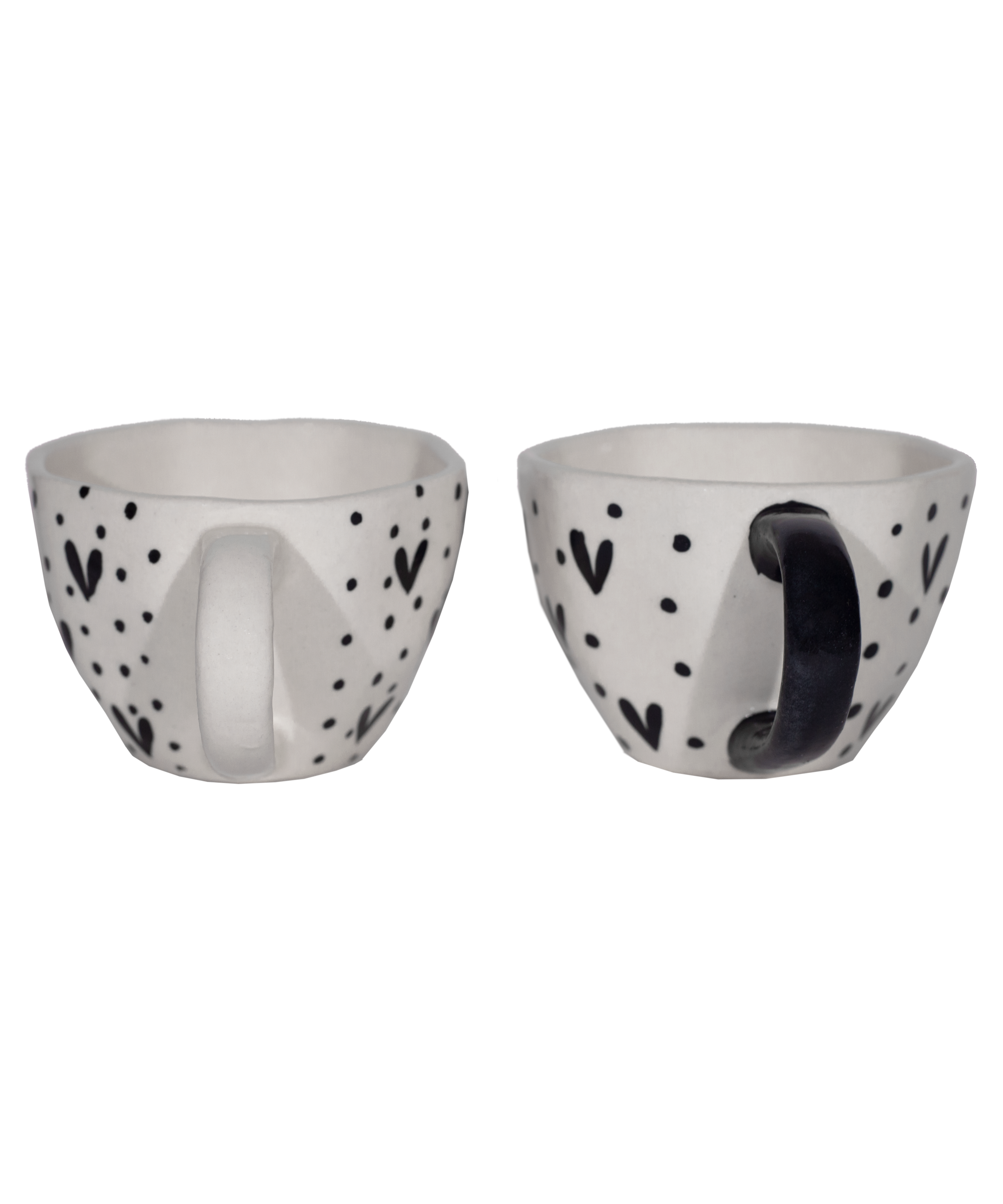 Black & White Heart and Dots Ceramic Mugs