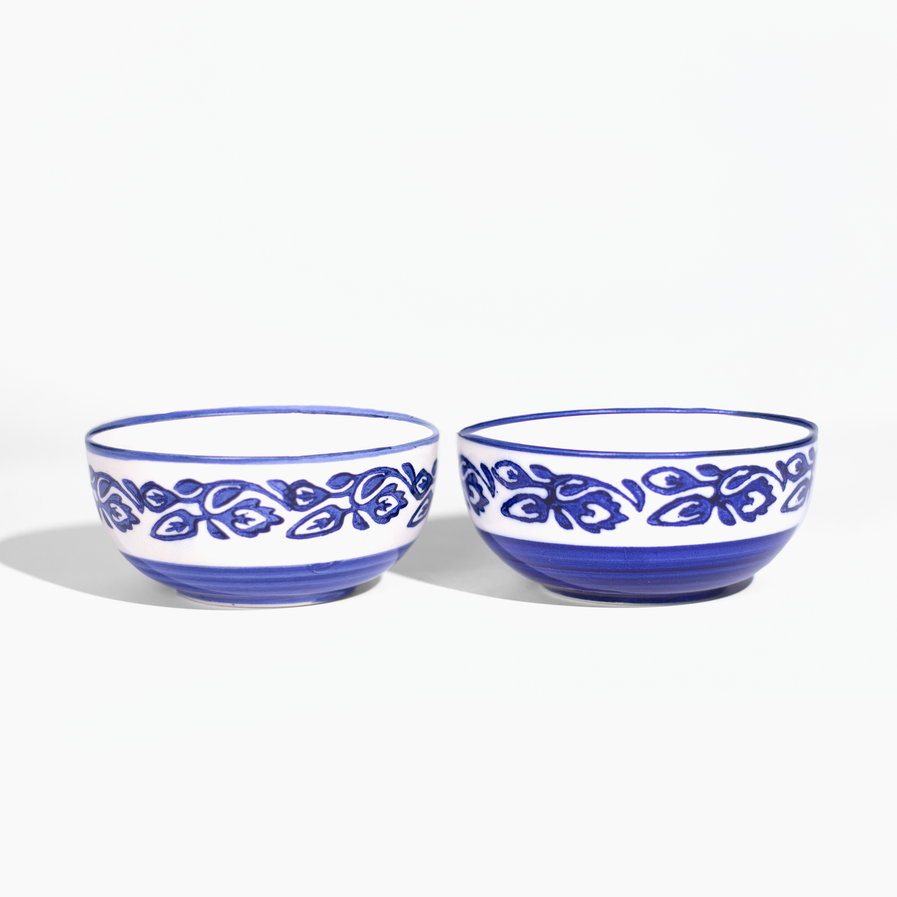 Ceramic Moroccan Blue & White Glazed Bowls - Set of 2