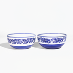 Ceramic Moroccan Blue & White Glazed Bowls - Set of 2