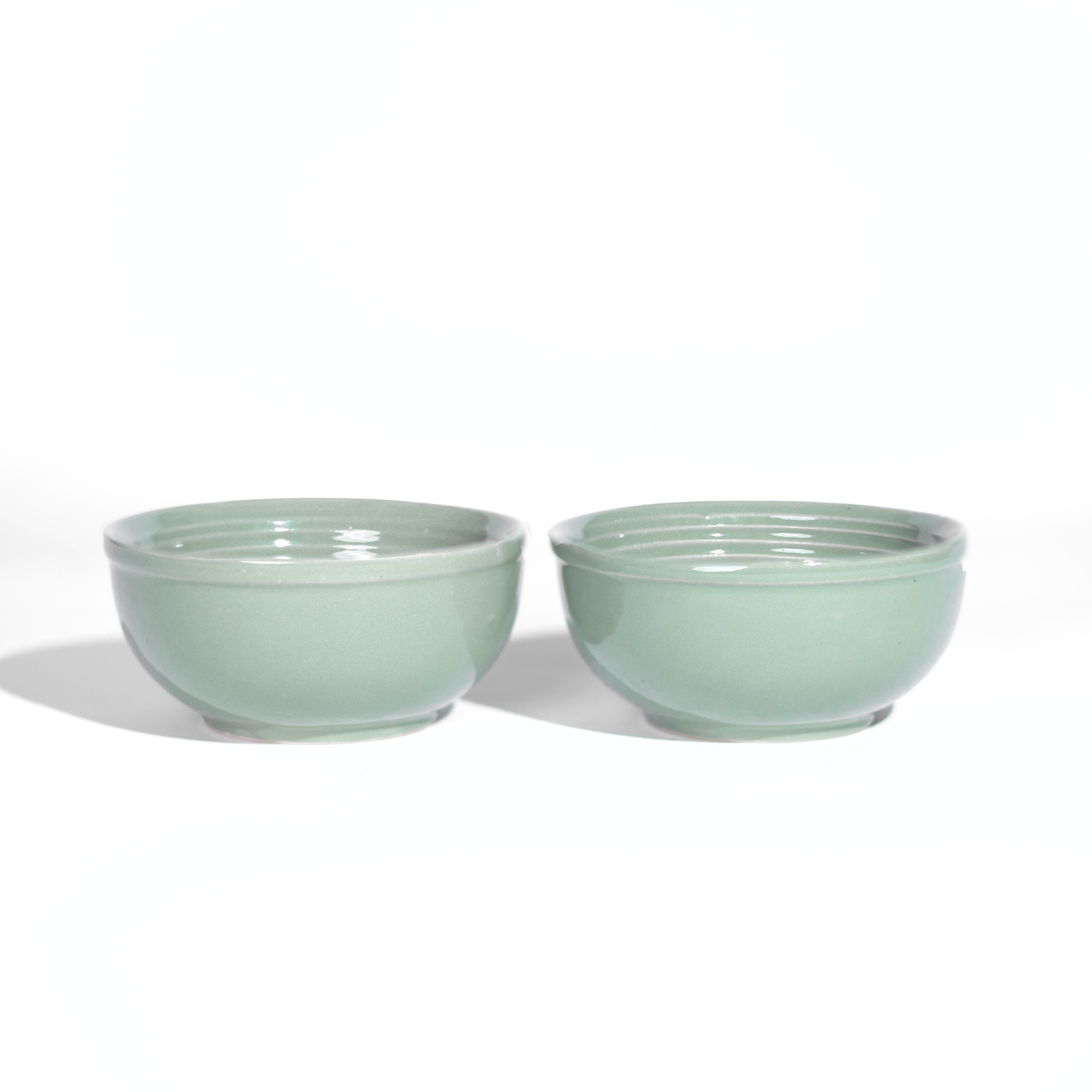Studio Pottery Ceramic Light Pastel Green Bowls - Set of 2