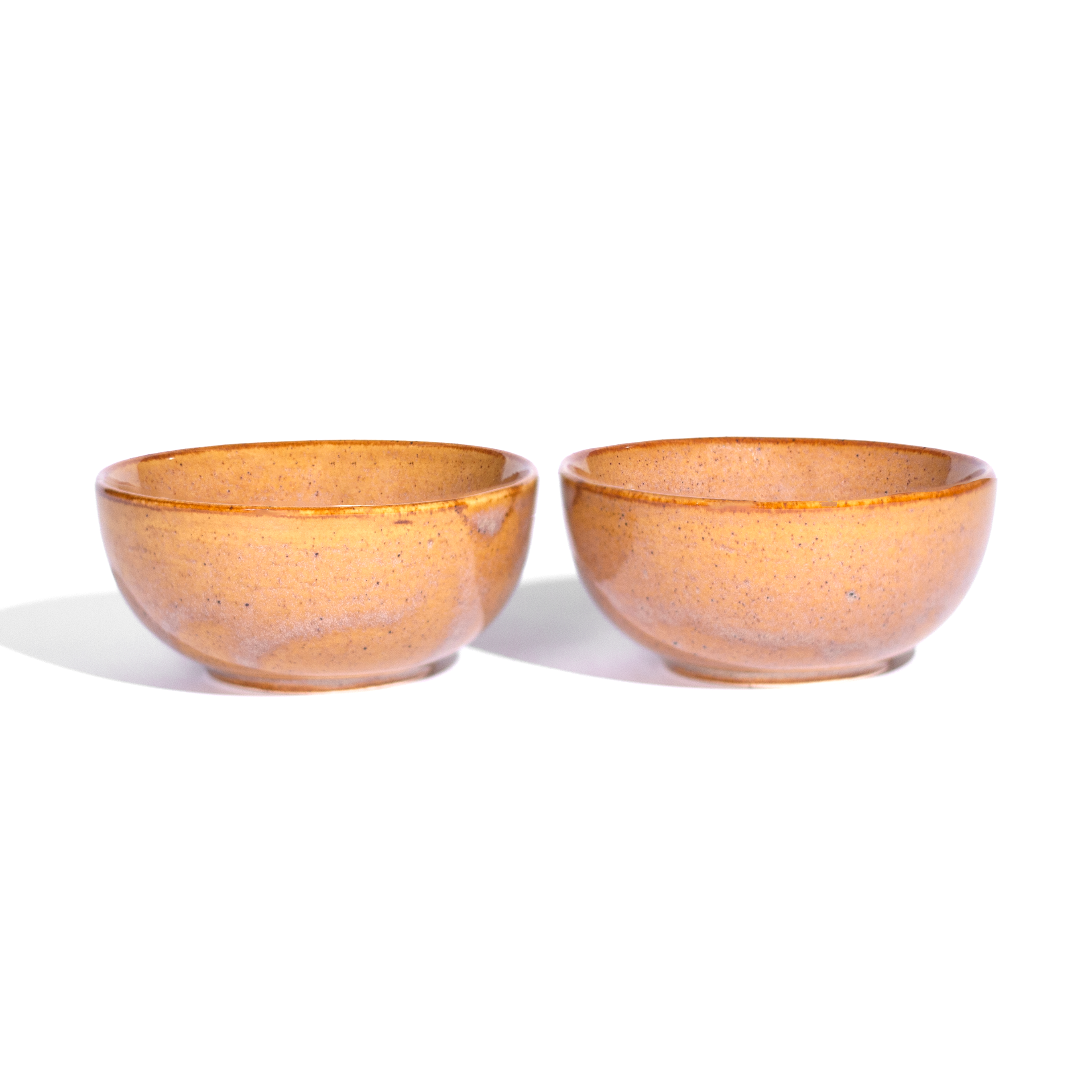 Studio Pottery Ceramic Ochre Brown Dual Toned Bowls - Set of 2