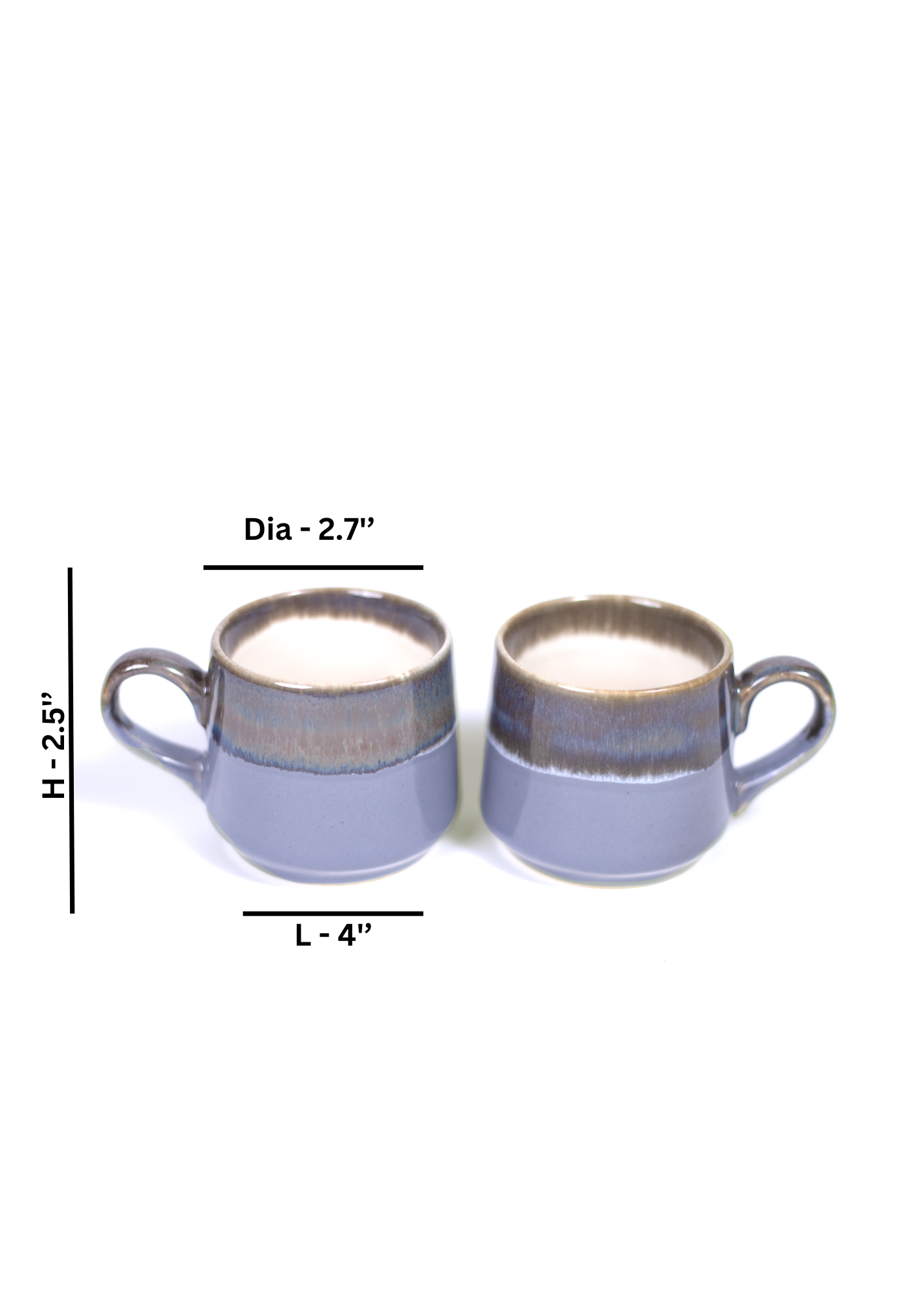 Studio Pottery Purple and Grey Dual Glazed Cups - Set of 2