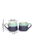Studio Pottery Pista Green and Black Dual Glazed Cups - Set of 2
