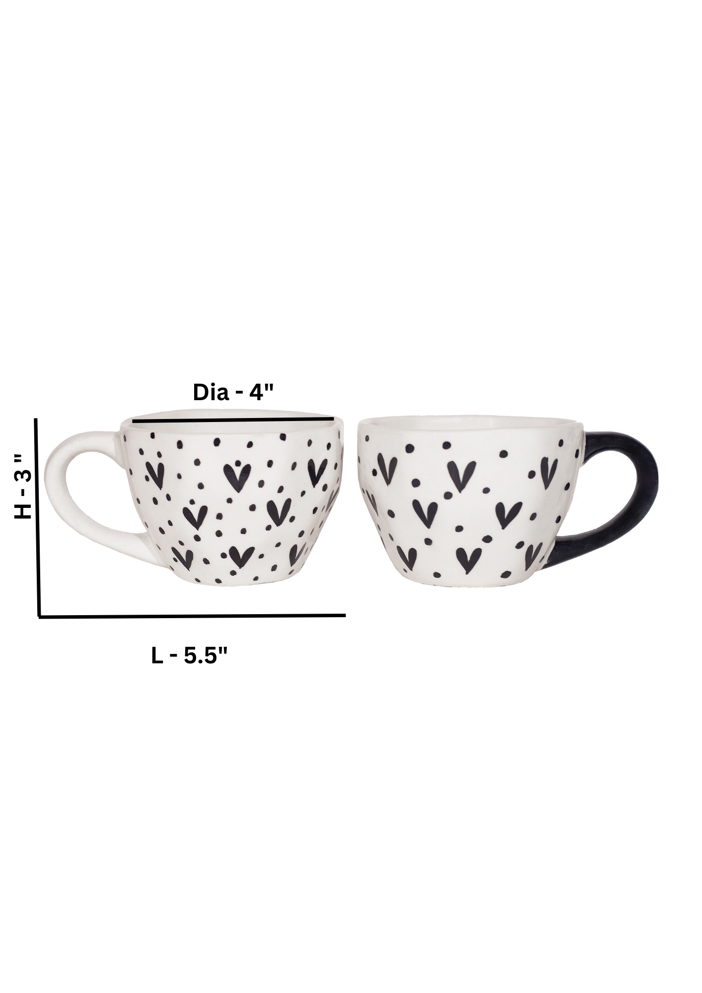 Black & White Heart and Dots Ceramic Mugs