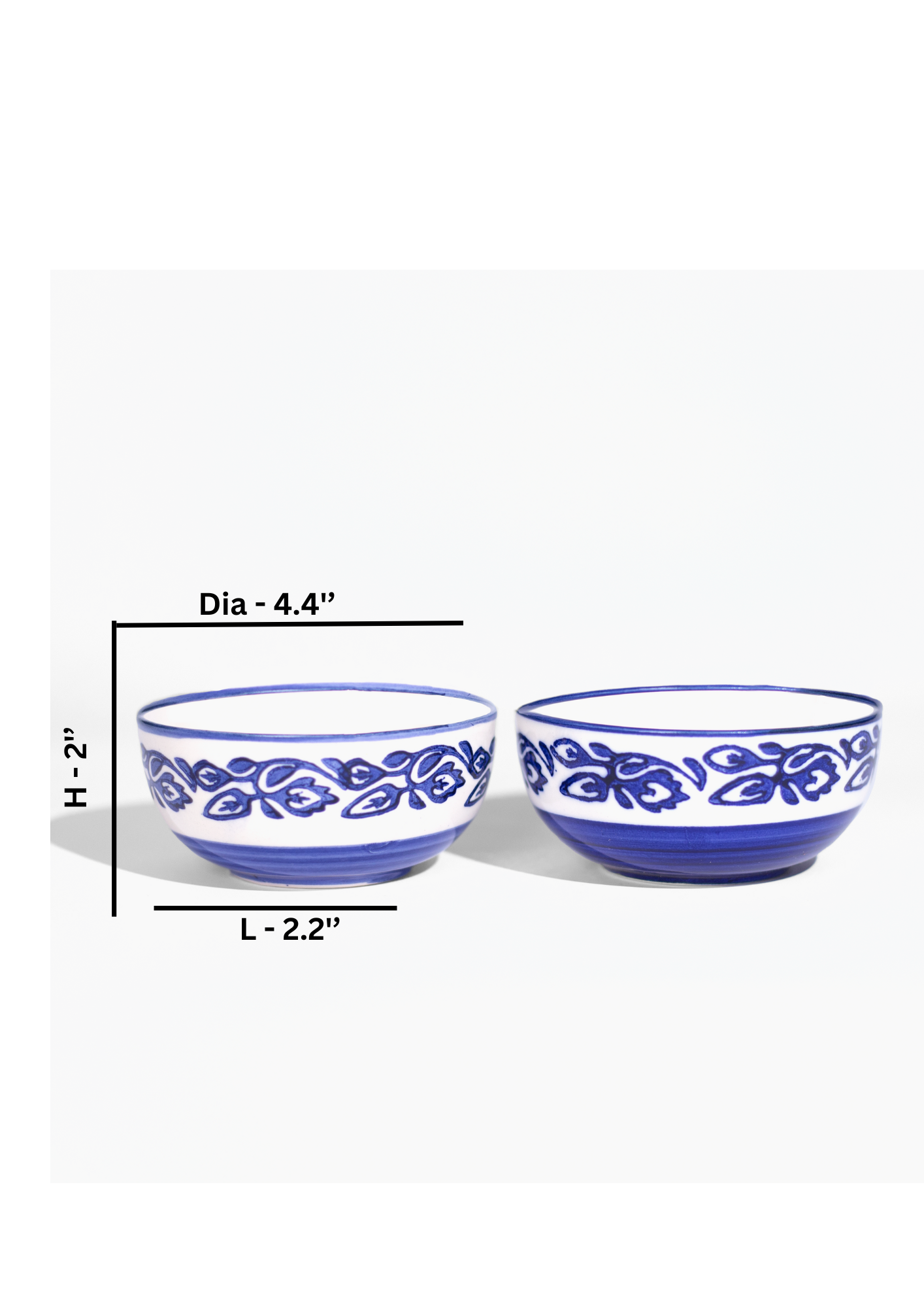 Ceramic Moroccan Blue & White Glazed Bowls - Set of 2