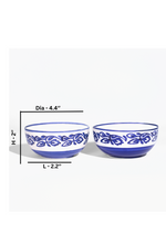 Ceramic Moroccan Blue & White Glazed Bowls - Set of 2