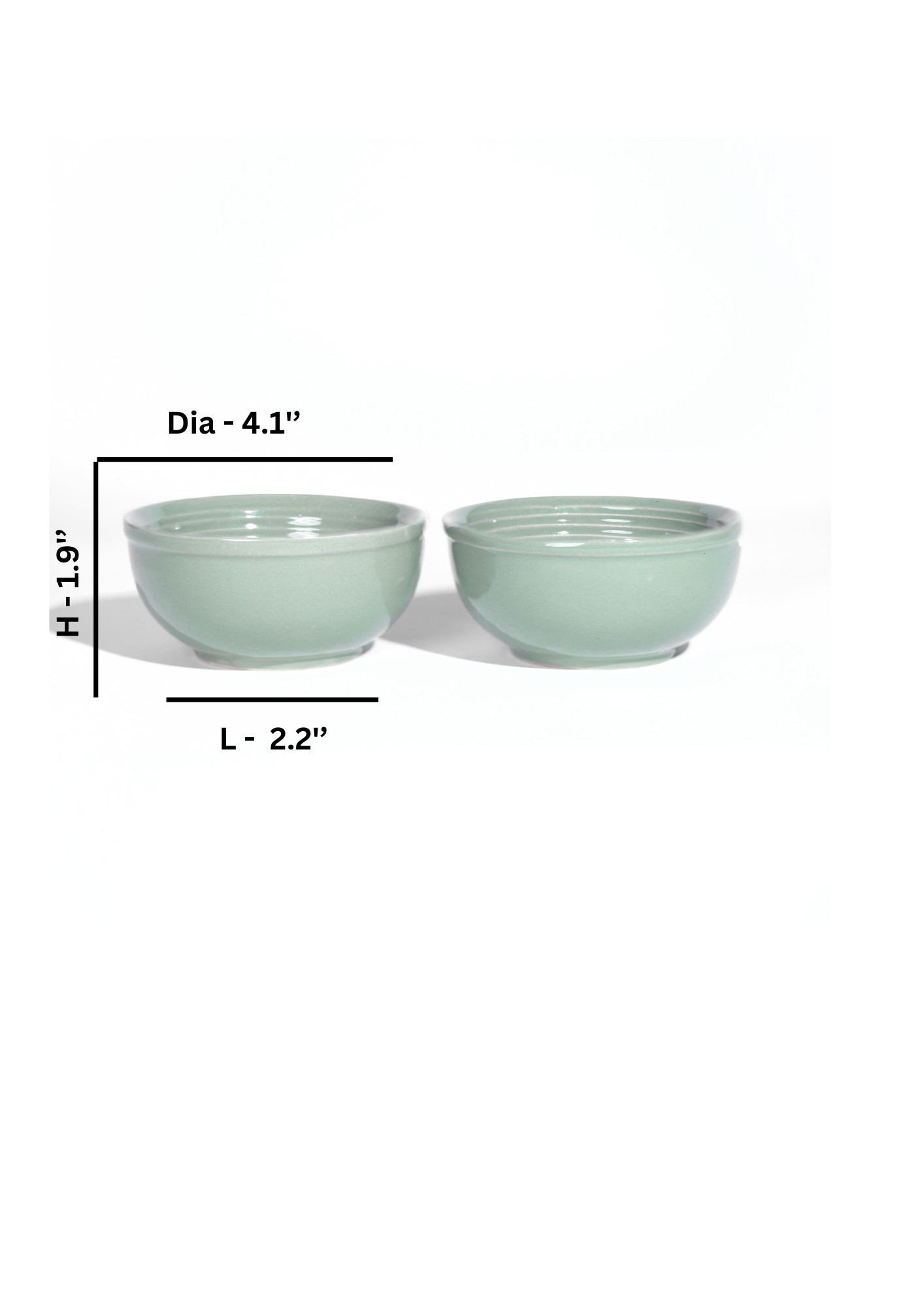 Studio Pottery Ceramic Light Pastel Green Bowls - Set of 2