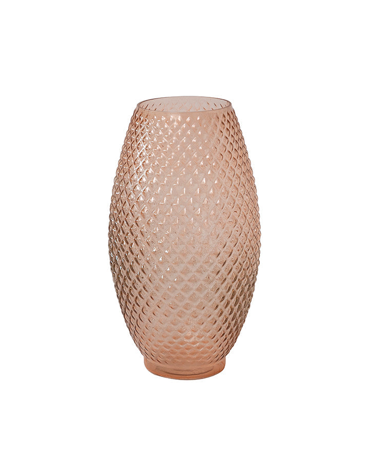 Large Curved Diamond Cut Blush Rose Glass Vase