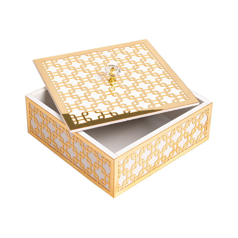 White & Gold Interlink Geometric Design Multipurpose Utility Box