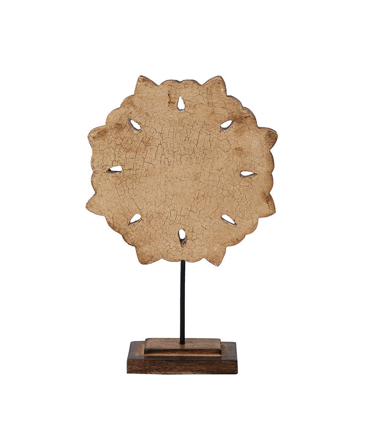 Wooden Crackled Flower Sculpture Set Of 2