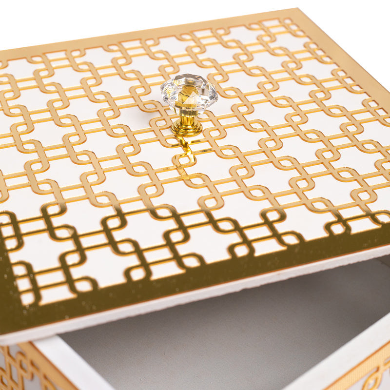 White & Gold Interlink Geometric Design Multipurpose Utility Box