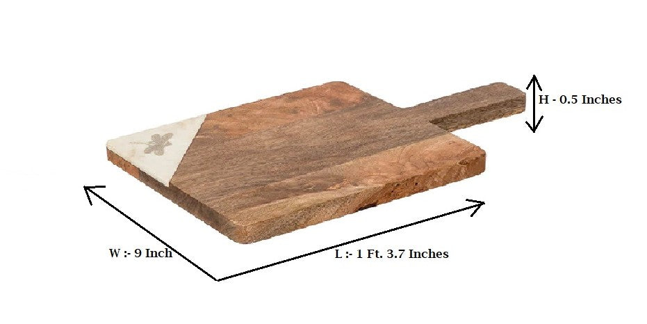 Wood And Marble Rectangle Platter with Dragonfly Motif