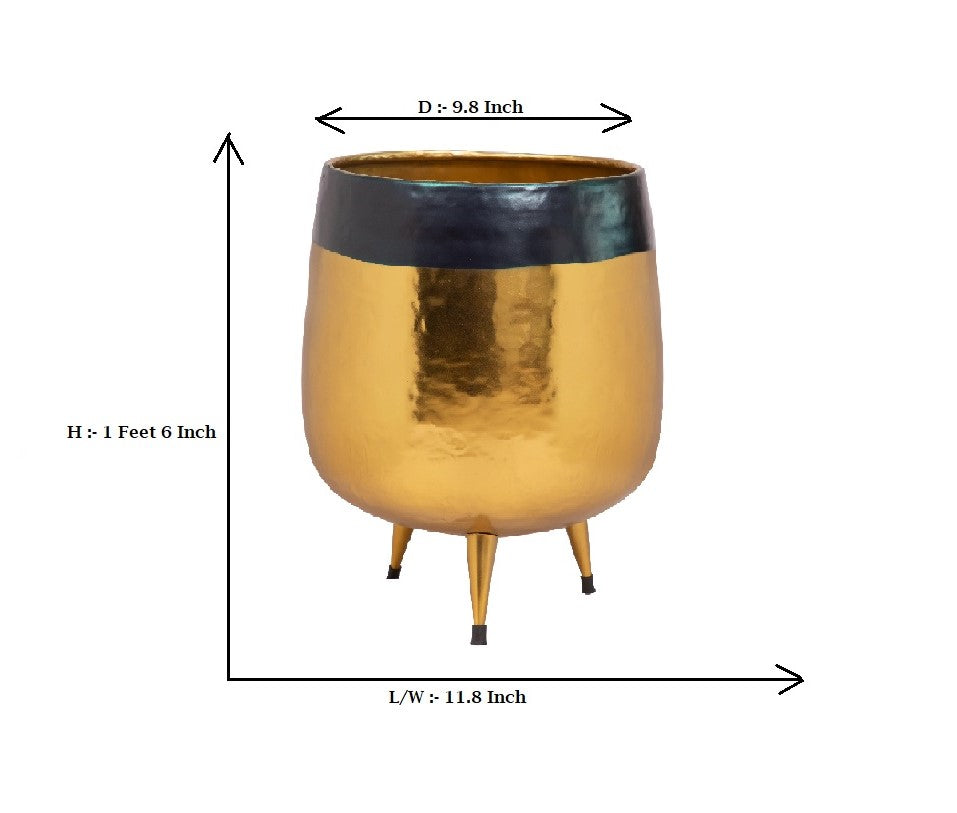 Hand Hammered Planters In Dual Black and Brass Gold Finish.