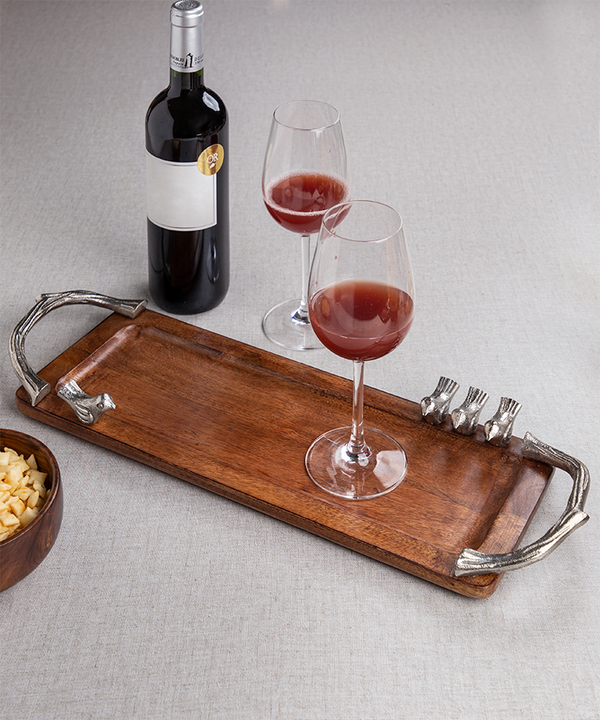 Wooden Tray With Silver Birds
