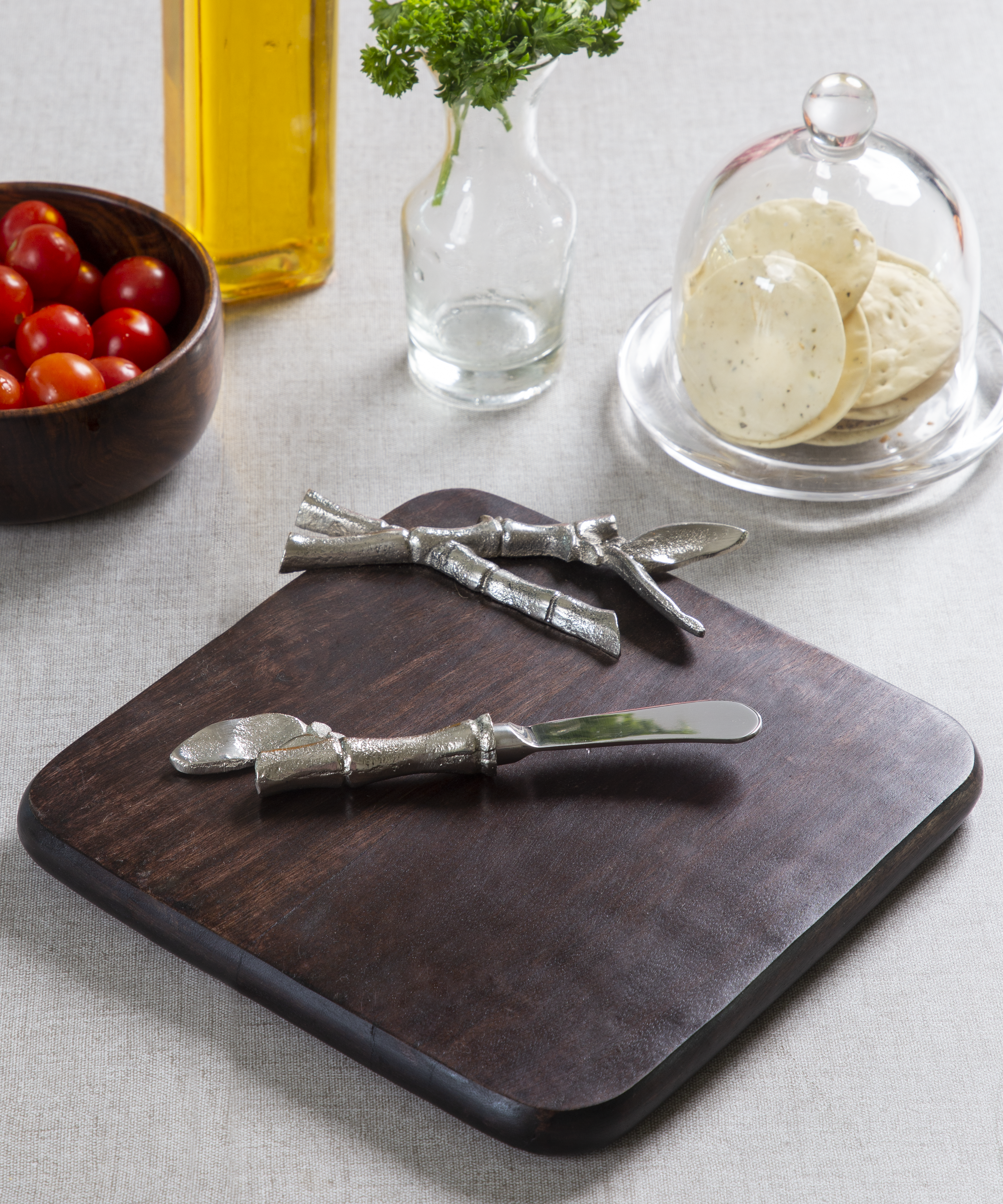 Bamboo Embellished Wooden Cheese Platter with Knife
