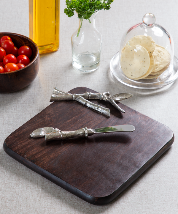 Bamboo Embellished Wooden Cheese Platter with Knife