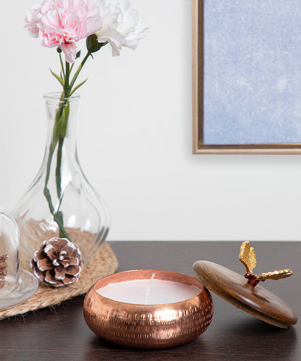 Copper Butterfly Lid Candle Holder Jar