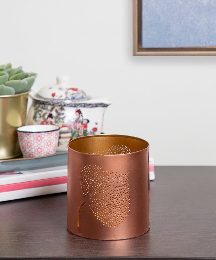 Copper Motif Leaf Candle Holder