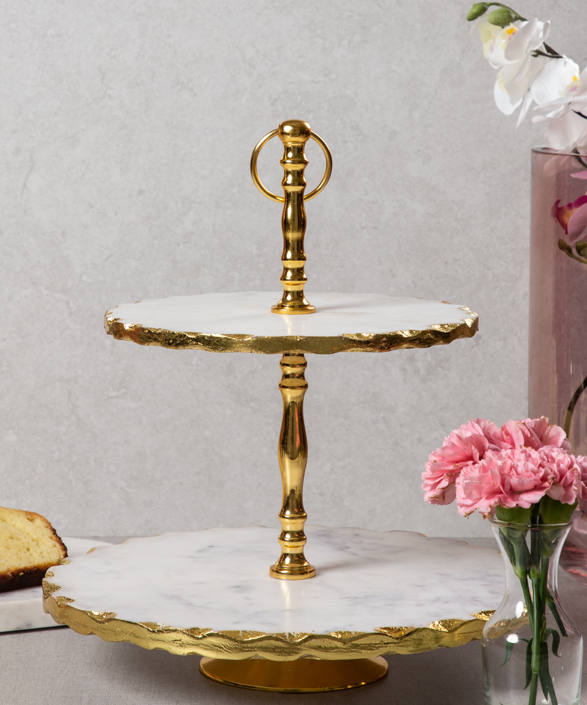 White Marble Tier Dessert Stand With Gold Foiling