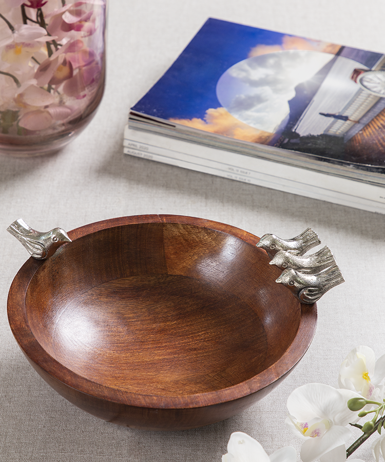 Wooden Bird Serving Bowl