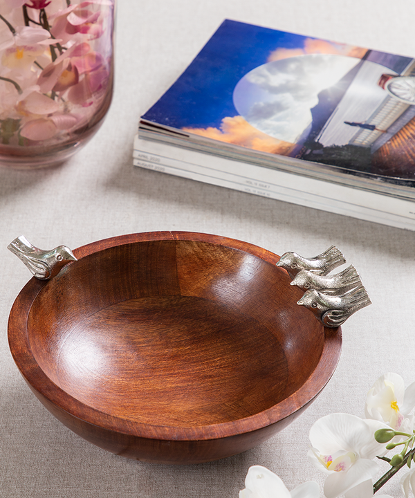 Wooden Bird Serving Bowl