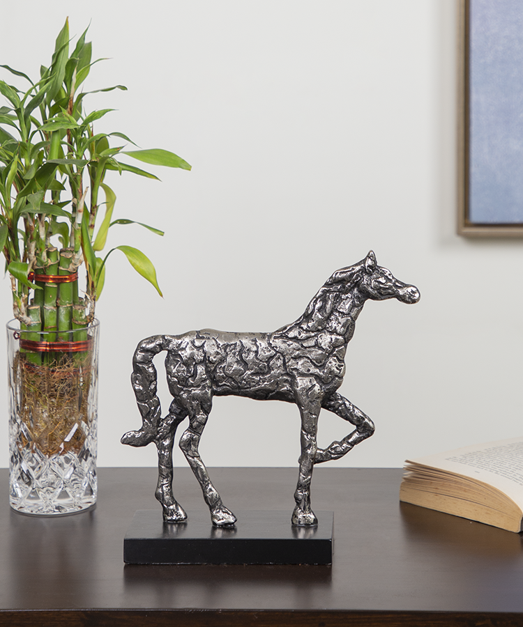 Silver Horse On Wooden Base