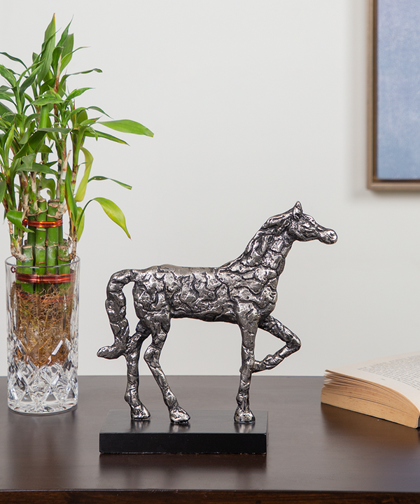 Silver Horse On Wooden Base