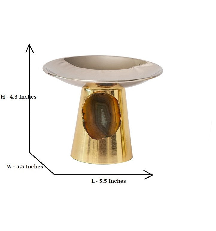 Stainless Steel Platters /Bowls With Brown Agate Stone-Set of 2