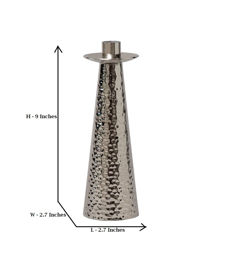 Silver Hand Hammered Conical Candle Holders