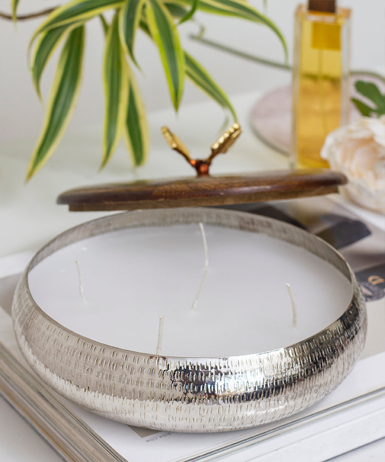 Silver Butterfly Lid Candle Holder Jar