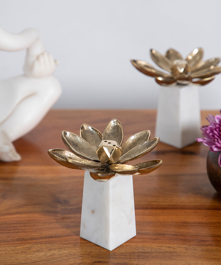 Lotus Incense Holder With Marble White Base