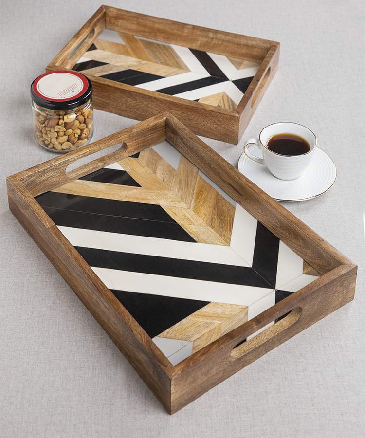 Mango Wood And Resin Trays - Set Of 2