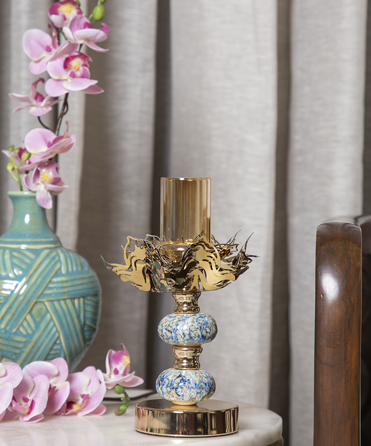 Two Balls Enamel Lotus Candle Holder