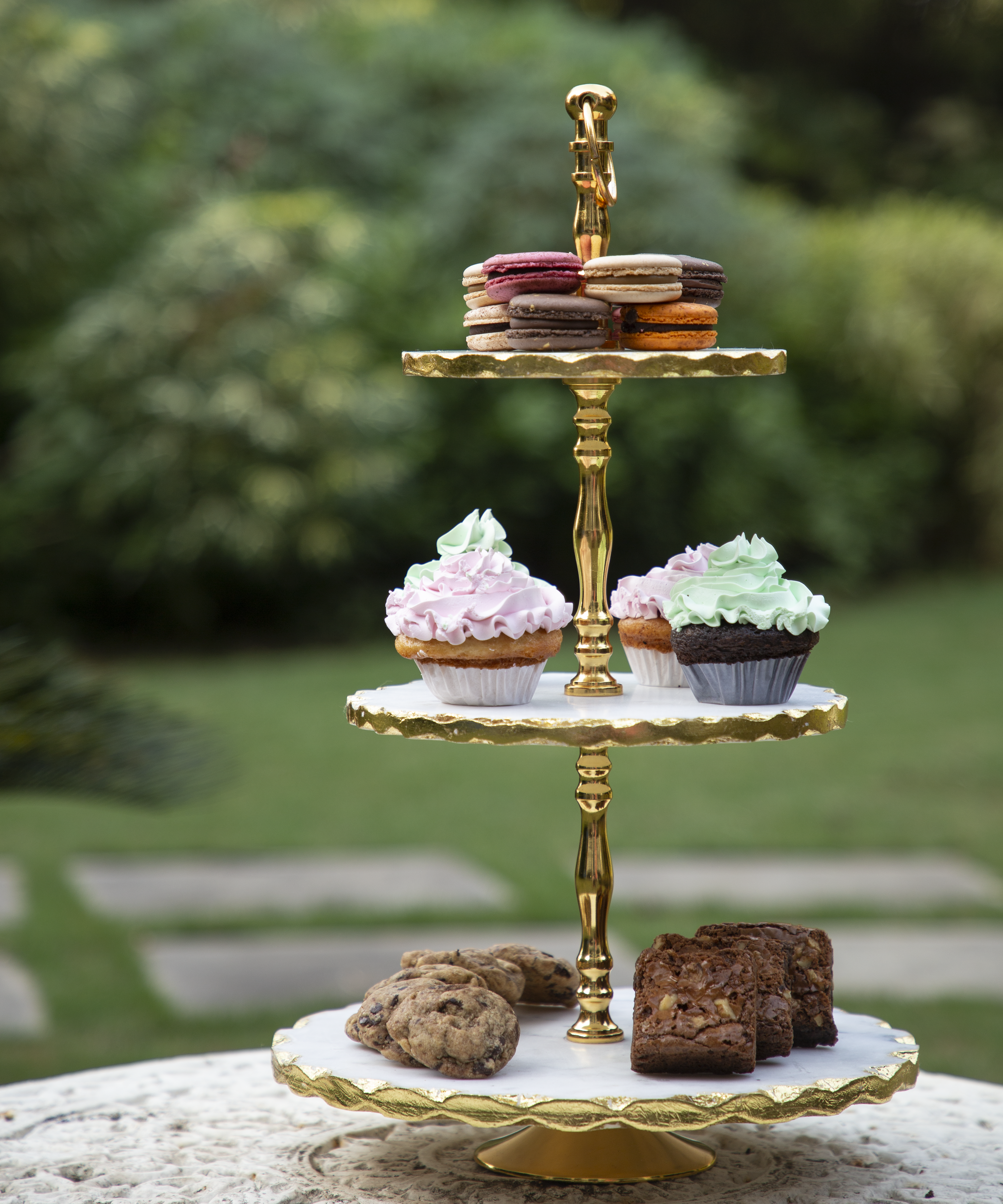 White Marble 3 Tier Dessert Stand With Gold Foiling