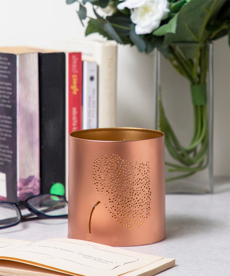 Copper Motif Leaf Candle Holder