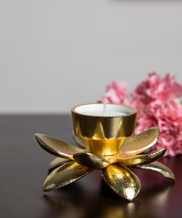 Gold Blooming Lotus Candle Holder