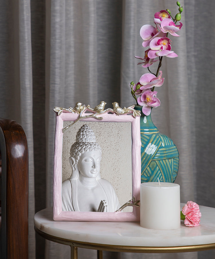 Champagne Gold Birds On Branch On Pink Photoframe Large