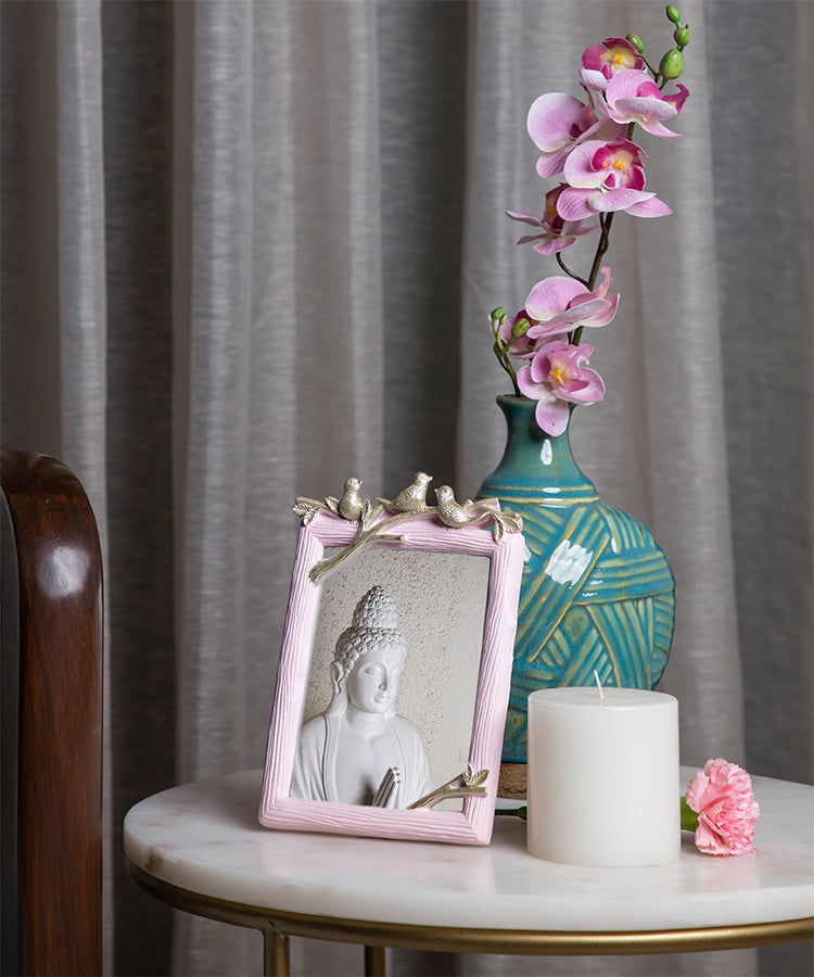 Champagne Gold Birds On Branch On Pink Photoframe Small