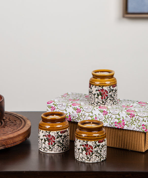 Kalamkari Burni Candle Set Of Three