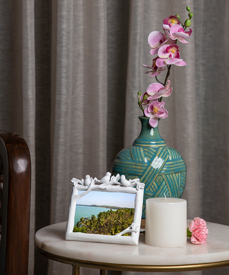 White Birds and Leaves Small Photo Frame